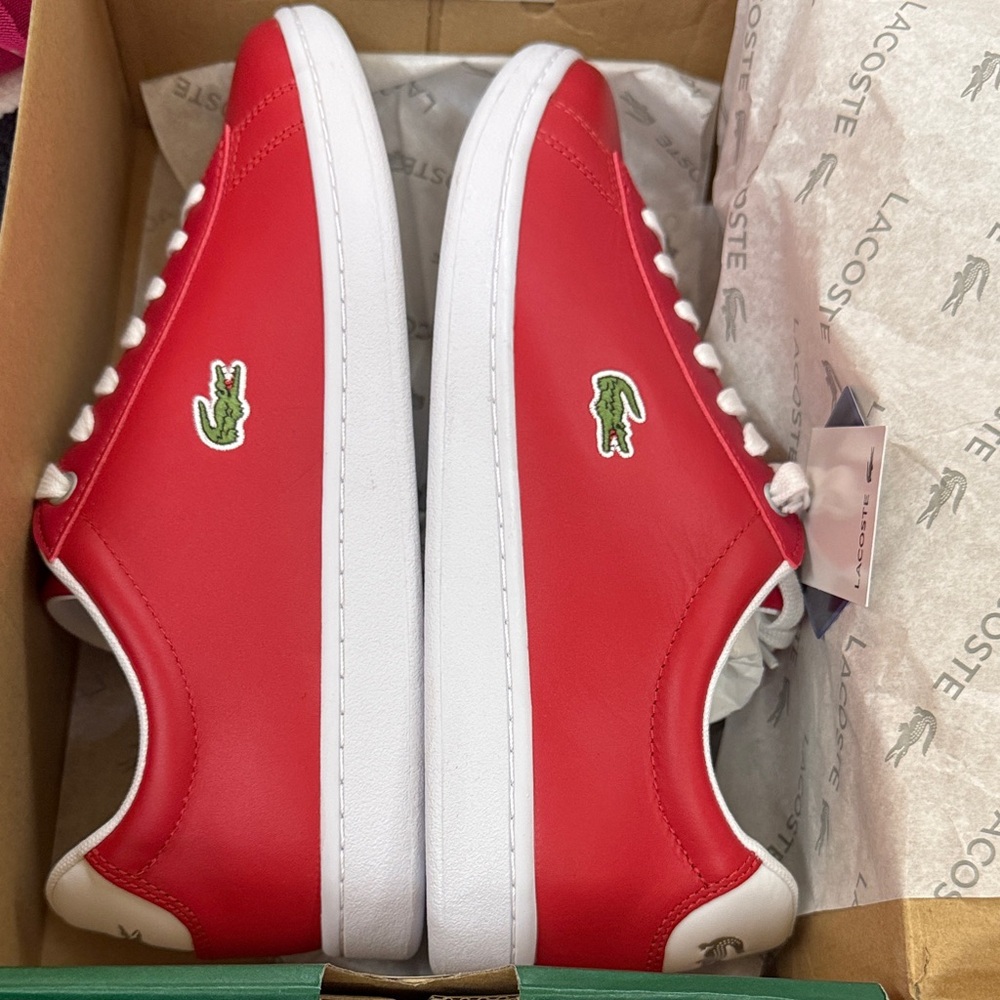 Lacoste Kids' Red and White Low-Top Sneakers